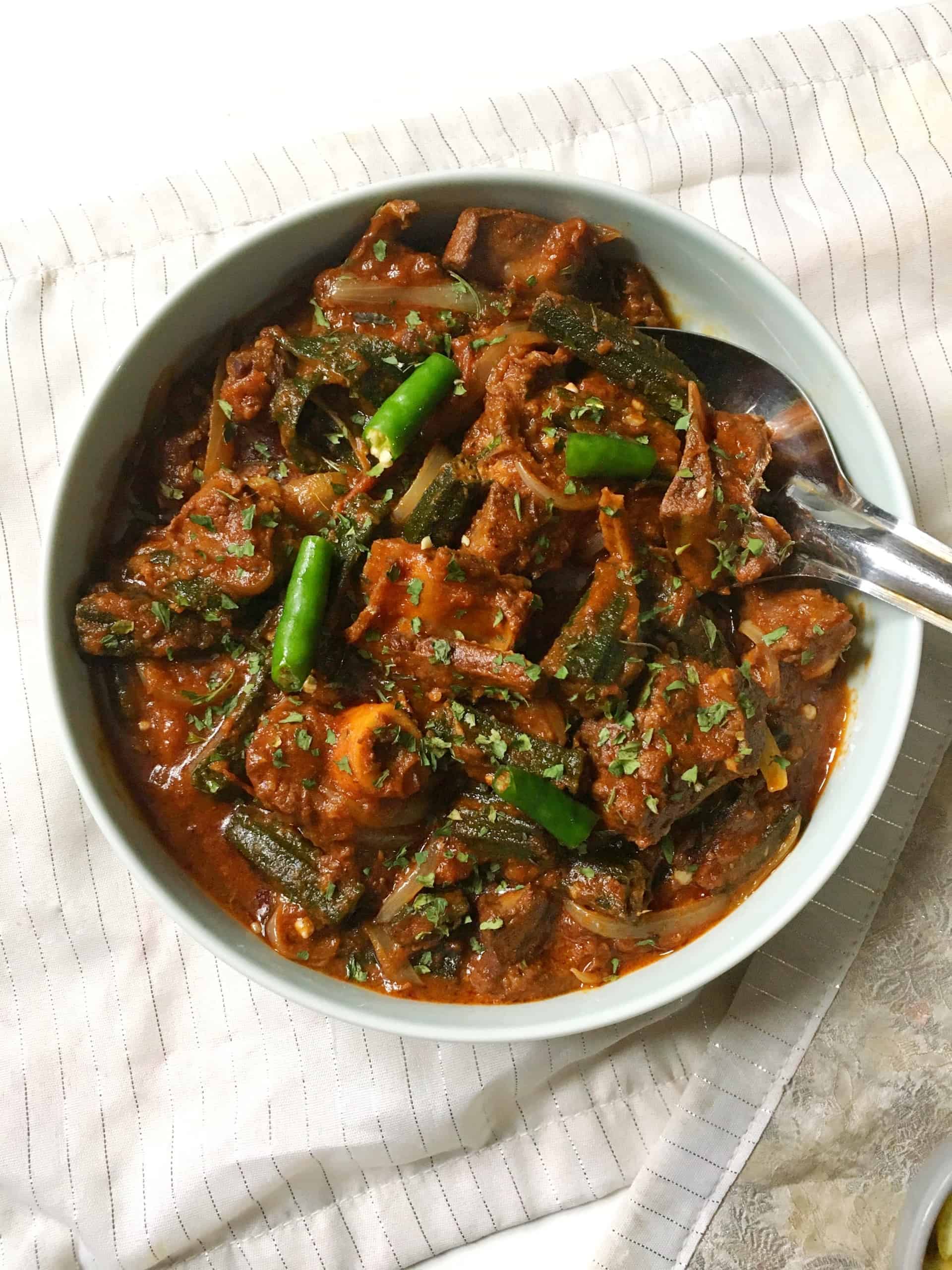Bhindi Gosht Recipe - Okra with Lamb / Mutton Curry