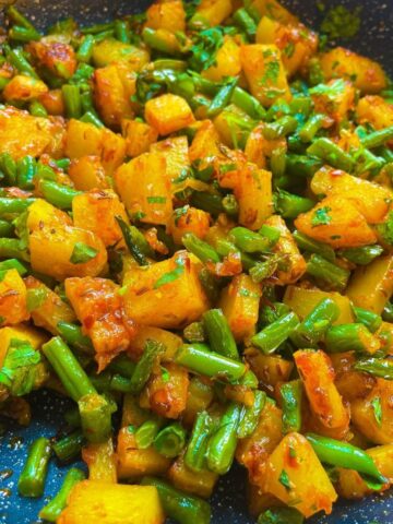 Close up of Green Bean and Potato Curry (Aloo Phali)
